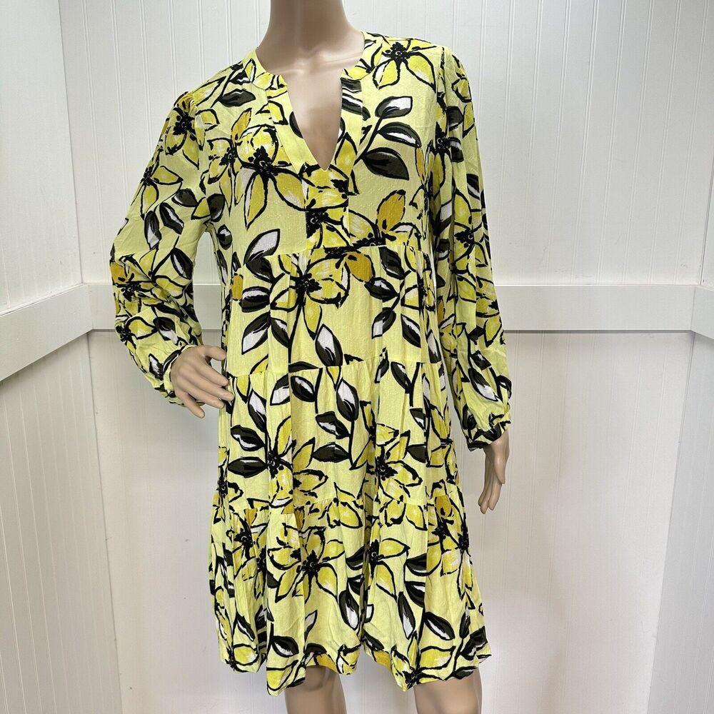 Floral Dress Anthropologie Maeve Large Petite Yellow Amber Tiered Tunic NEW